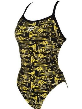 Arena Women’s Black & Yellow Fish-Print One-Piece Swimsuit sz30